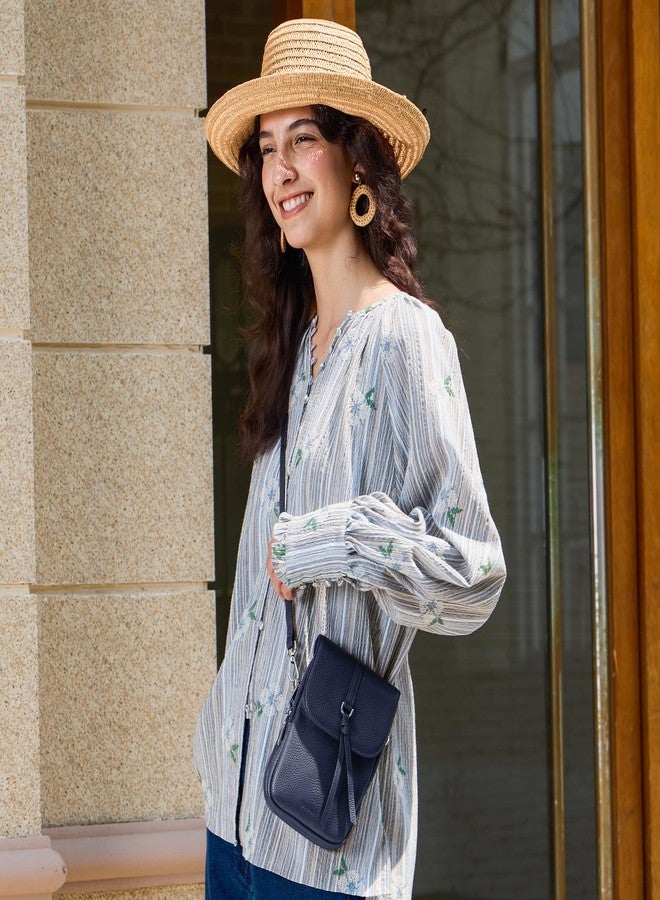 befen Real Leather Blue Cell Phone Crossbody Bags for Women, RFID Protected Leather Shoulder Bag Small Crossbody Handbags, Anti Theft Cross Body Phone Purses for Work Travel, Navy Blue - Image 2